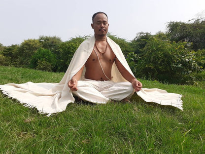 OMKARA Handwoven Beige Pure Himalayan Sheep Wool Meditation Shawl,Himalayan Prayer Blanket,Kullu Shawl,Ethnic Indian Shawl,Wool Prayer Wrap