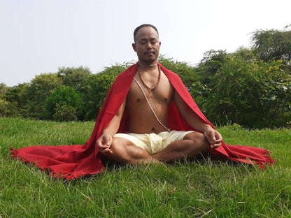 AMITABHA Handwoven Red Himalayan Sheep Wool Tibetan Buddhist Meditation Shawl,Indian Prayer Scarf,Himalayan Wool Lama Wrap,Buddhist Zen