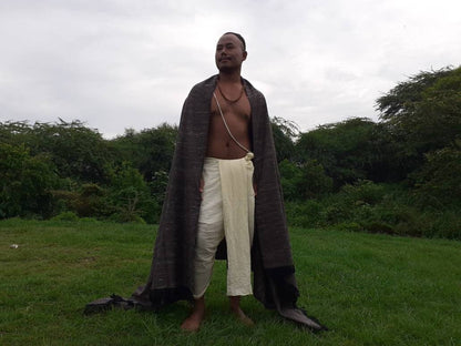 Handwoven Brown Pure Himalayan Sheep Wool Meditation Shawl,Himalayan Prayer Blanket,Kullu Shawl,Ethnic Indian Shawl,Wool Prayer Wrap