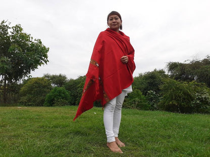 Handwoven Red Pure Himalayan Sheep Wool Meditation Shawl,Himalayan Prayer Blanket,Kullu Shawl,Ethnic Indian Shawl,Wool Prayer Wrap