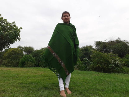 Handwoven Green Pure Himalayan Sheep Wool Meditation Shawl,Himalayan Prayer Blanket,Kullu Shawl,Ethnic Indian Shawl,Wool Prayer Wrap