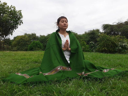 Handwoven Green Pure Himalayan Sheep Wool Meditation Shawl,Himalayan Prayer Blanket,Kullu Shawl,Ethnic Indian Shawl,Wool Prayer Wrap