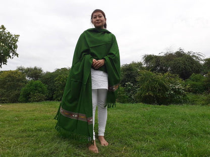 Handwoven Green Pure Himalayan Sheep Wool Meditation Shawl,Himalayan Prayer Blanket,Kullu Shawl,Ethnic Indian Shawl,Wool Prayer Wrap