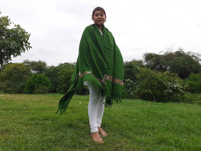 Handwoven Green Pure Himalayan Sheep Wool Meditation Shawl,Himalayan Prayer Blanket,Kullu Shawl,Ethnic Indian Shawl,Wool Prayer Wrap