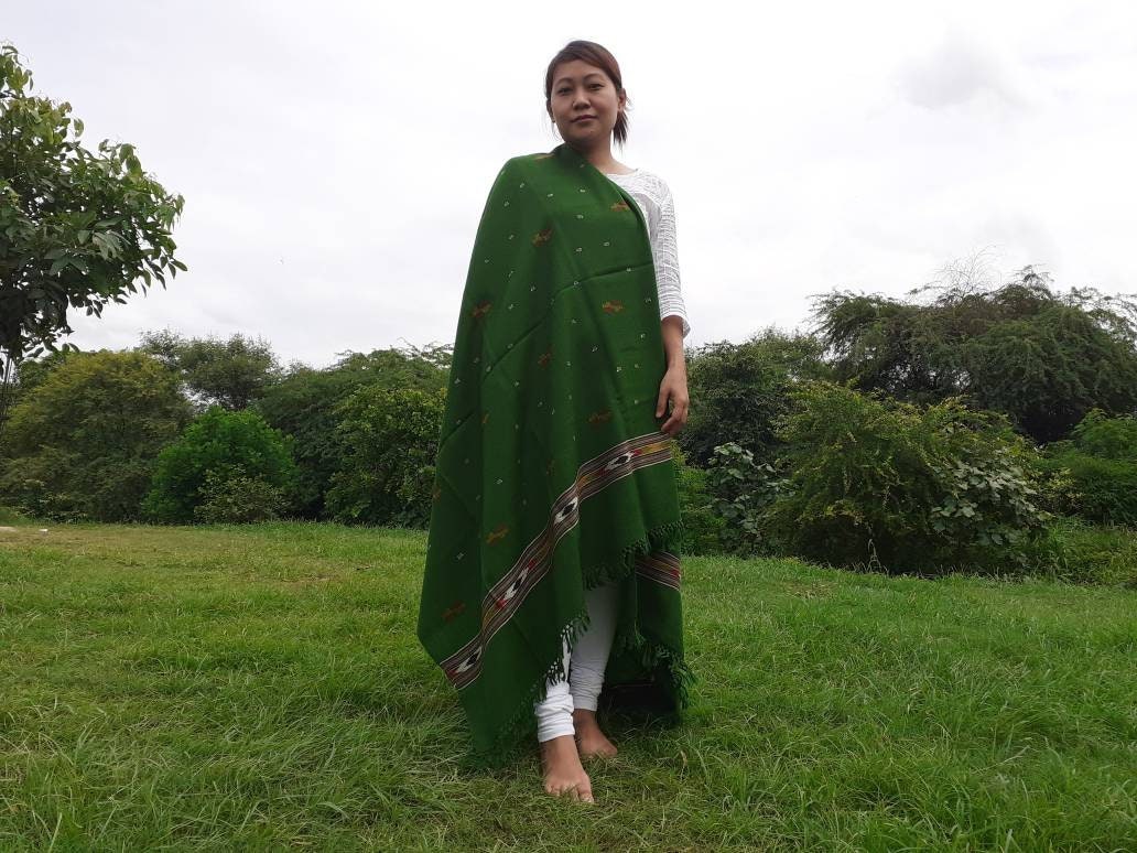Handwoven Embroidered Pure Himalayan Sheep Wool Meditation Shawl,Himalayan Prayer Blanket,Kullu Shawl,Ethnic Indian Shawl,Wool Prayer Wrap