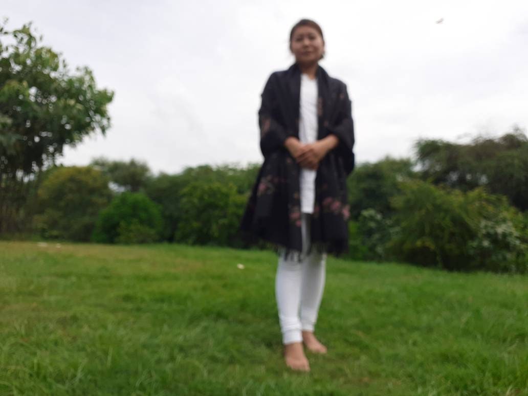 Handwoven Embroidered Black  Himalayan Sheep Wool Meditation Shawl,Himalayan Prayer Blanket,Kullu Shawl,Ethnic Indian Shawl,Wool Prayer Wrap