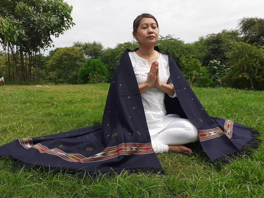 Handwoven Navy Blue Pure Himalayan Sheep Wool Meditation Shawl,Himalayan Prayer Blanket,Kullu Shawl,Ethnic Indian Shawl,Wool Prayer Wrap
