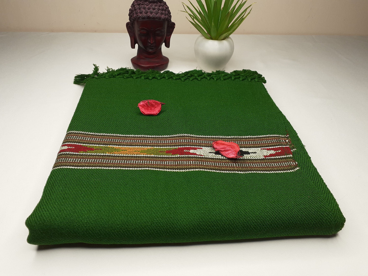 Handwoven Green Pure Himalayan Sheep Wool Meditation Shawl,Himalayan Prayer Blanket,Kullu Shawl,Ethnic Indian Shawl,Wool Prayer Wrap