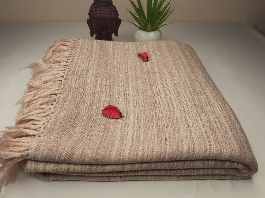 BAJRANG X-Large Thick Beige Color Handwoven Pure Himalayan Yak Wool Meditation Blanket,Tibetan Yak Wool Wrap,Himalayan Yak Prayer Blanket