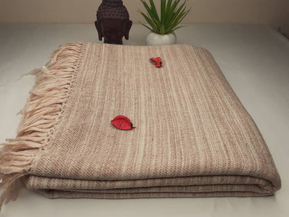 BAJRANG X-Large Thick Beige Color Handwoven Pure Himalayan Yak Wool Meditation Blanket,Tibetan Yak Wool Wrap,Himalayan Yak Prayer Blanket