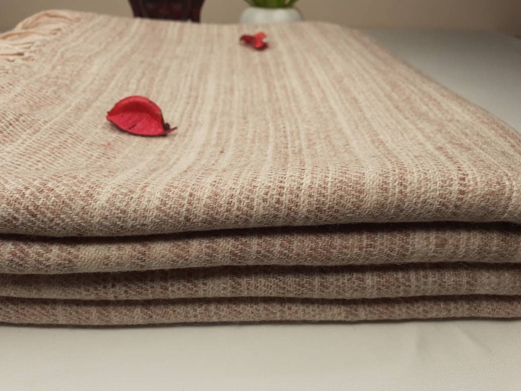 BAJRANG X-Large Thick Beige Color Handwoven Pure Himalayan Yak Wool Meditation Blanket,Tibetan Yak Wool Wrap,Himalayan Yak Prayer Blanket