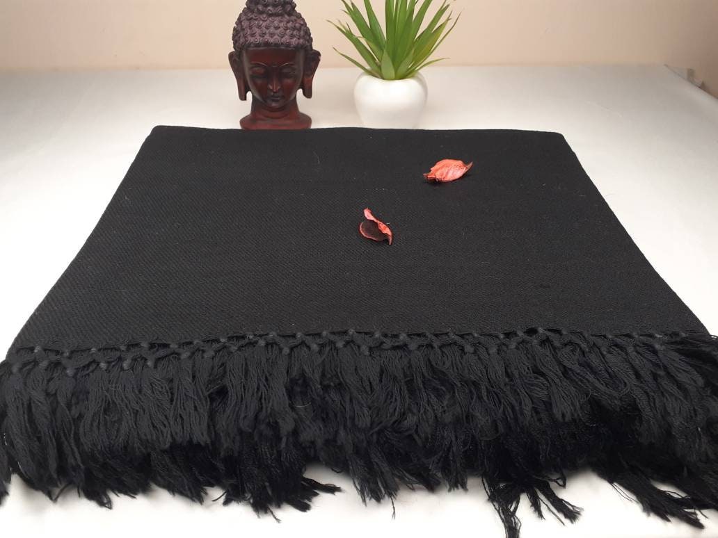 ATMAN X-Large Thick Black Color Handwoven Pure Himalayan Yak Wool Meditation Blanket,Tibetan Yak Wool Wrap,Tibetan Yak Wool Prayer Blanket