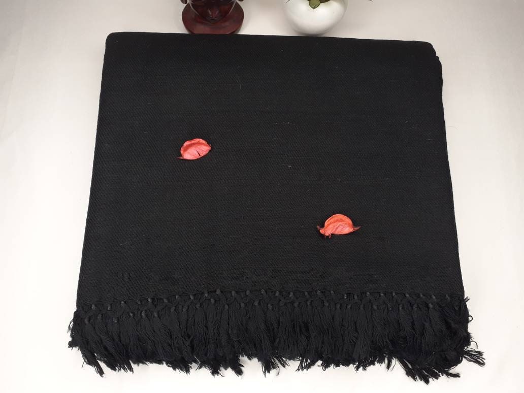 ATMAN X-Large Thick Black Color Handwoven Pure Himalayan Yak Wool Meditation Blanket,Tibetan Yak Wool Wrap,Tibetan Yak Wool Prayer Blanket