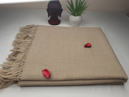 Handwoven Beige Pure Himalayan Sheep Wool Meditation Shawl,Himalayan Prayer Blanket,Kullu Shawl,Ethnic Indian Shawl,Wool Prayer Wrap