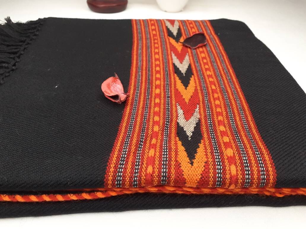 Handwoven Black Pure Himalayan Sheep Wool Meditation Shawl,Himalayan Prayer Blanket,Kullu Shawl,Ethnic Indian Shawl,Wool Prayer Wrap