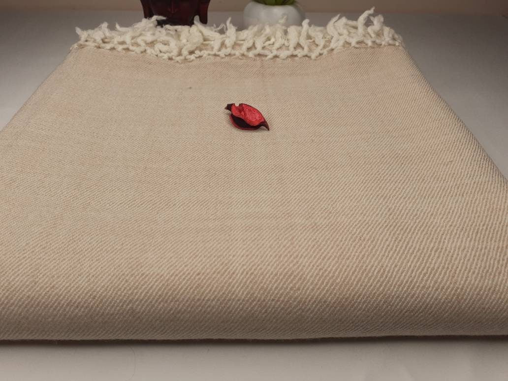 OMKARA Handwoven Beige Pure Himalayan Sheep Wool Meditation Shawl,Himalayan Prayer Blanket,Kullu Shawl,Ethnic Indian Shawl,Wool Prayer Wrap