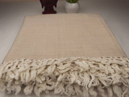 Handwoven Beige Pure Himalayan Sheep Wool Meditation Shawl,Himalayan Prayer Blanket,Kullu Shawl,Ethnic Indian Shawl,Wool Prayer Wrap