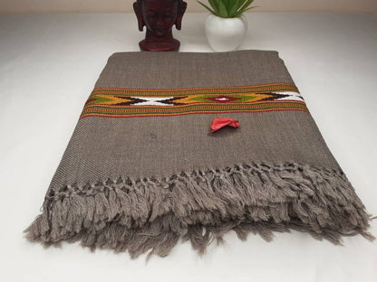 Traditional Kullu Patti Grey Handwoven Pure Himalayan Sheep Wool Meditation Shawl,Himalayan Wool Prayer Scarf,Ethnic Indian Kullu Shawl/Wrap