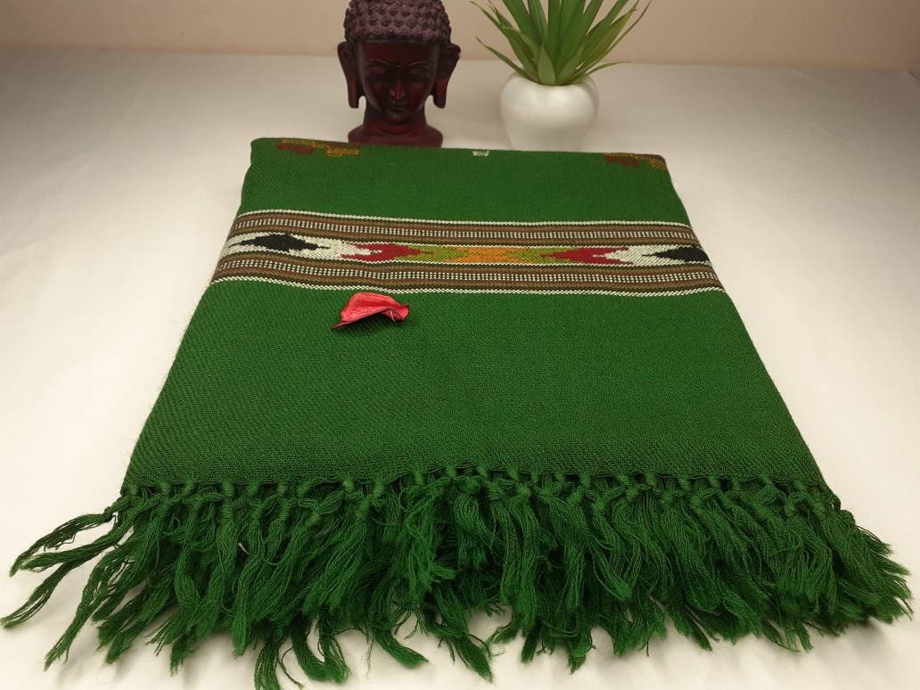 Handwoven Embroidered Pure Himalayan Sheep Wool Meditation Shawl,Himalayan Prayer Blanket,Kullu Shawl,Ethnic Indian Shawl,Wool Prayer Wrap