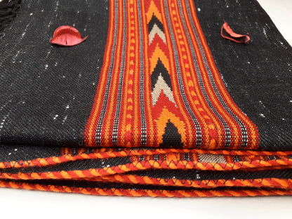 Handwoven Black Pure Himalayan Sheep Wool Meditation Shawl,Himalayan Prayer Blanket,Kullu Shawl,Ethnic Indian Shawl,Wool Prayer Wrap