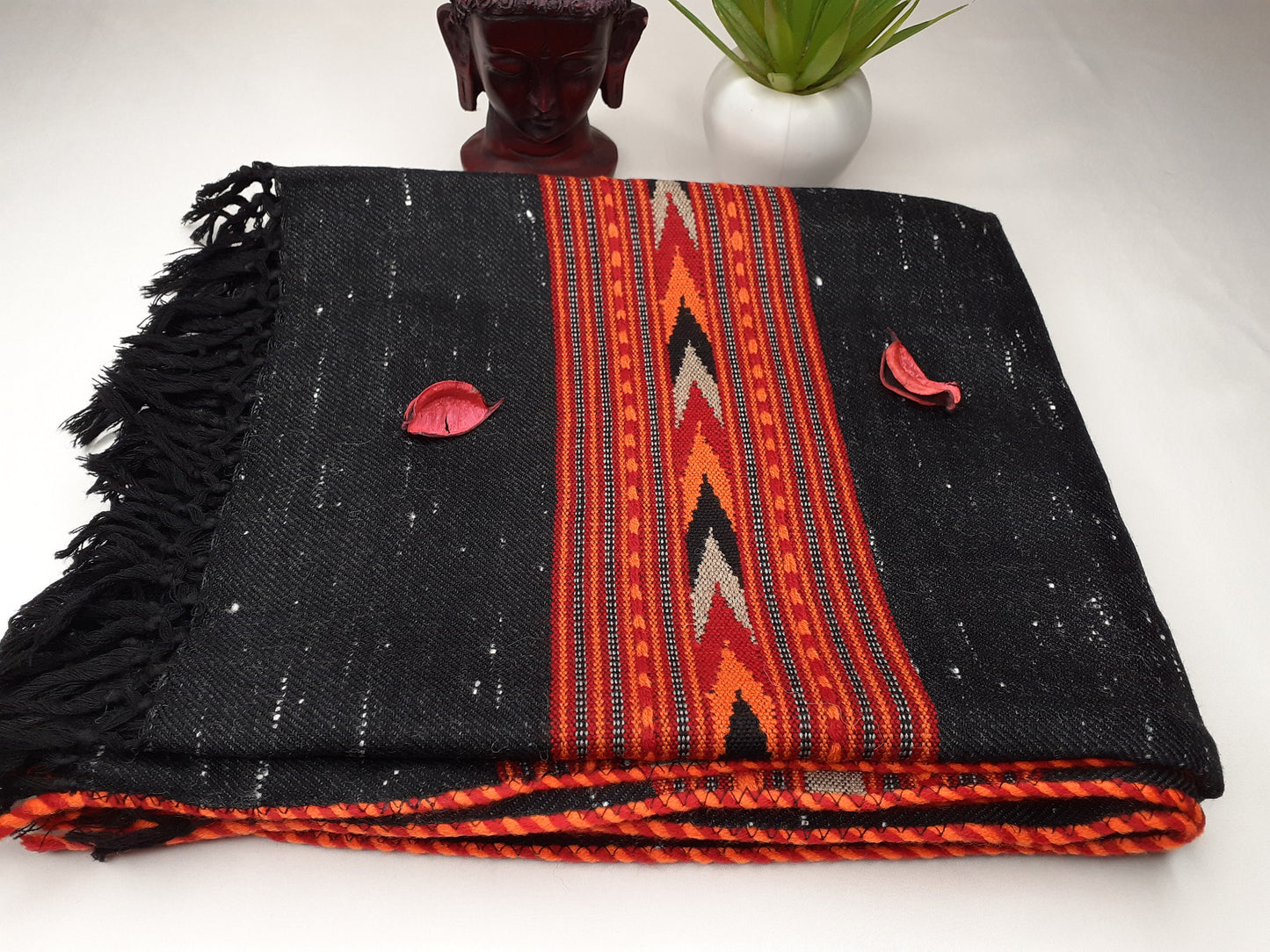 Handwoven Black Pure Himalayan Sheep Wool Meditation Shawl,Himalayan Prayer Blanket,Kullu Shawl,Ethnic Indian Shawl,Wool Prayer Wrap