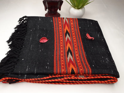 Handwoven Black Pure Himalayan Sheep Wool Meditation Shawl,Himalayan Prayer Blanket,Kullu Shawl,Ethnic Indian Shawl,Wool Prayer Wrap
