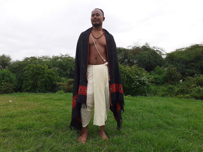Handwoven Black Pure Himalayan Sheep Wool Meditation Shawl,Himalayan Prayer Blanket,Kullu Shawl,Ethnic Indian Shawl,Wool Prayer Wrap