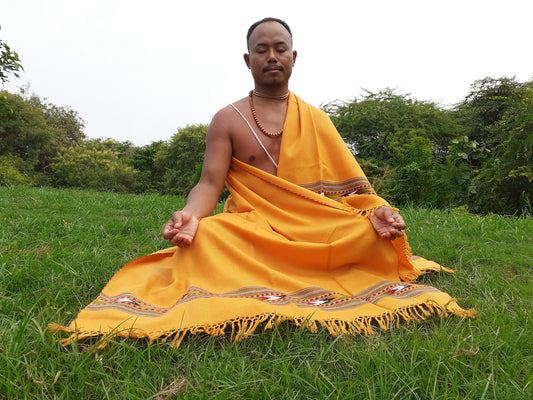 Handwoven Traditional Mustard Yellow Color Himalayan Sheep Wool Meditation Shawl,Ethnic Indian Wool Blanket,Himalayan Wool Wrap,,Kullu Shawl