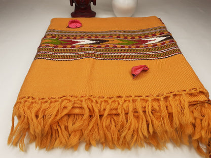 Handwoven Traditional Mustard Yellow Color Himalayan Sheep Wool Meditation Shawl,Ethnic Indian Wool Blanket,Himalayan Wool Wrap,,Kullu Shawl