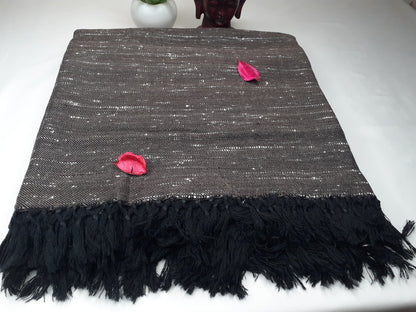 Handwoven Brown Pure Himalayan Sheep Wool Meditation Shawl,Himalayan Prayer Blanket,Kullu Shawl,Ethnic Indian Shawl,Wool Prayer Wrap