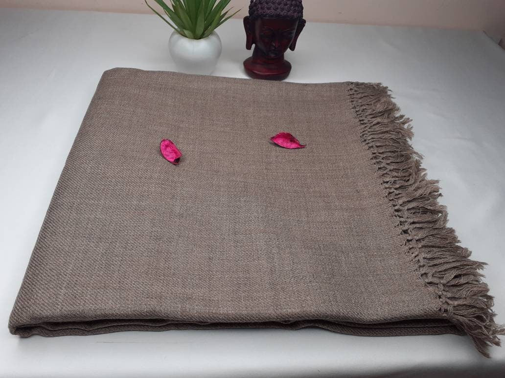 Handwoven Brown Pure Himalayan Sheep Wool Meditation Shawl,Himalayan Prayer Blanket,Kullu Shawl,Ethnic Indian Shawl,Wool Prayer Wrap