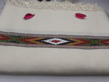 SURYA Handwoven White Pure Himalayan Sheep Wool Meditation Shawl,Himalayan Prayer Blanket,Kullu Shawl,Ethnic Indian Shawl,Wool Prayer Wrap