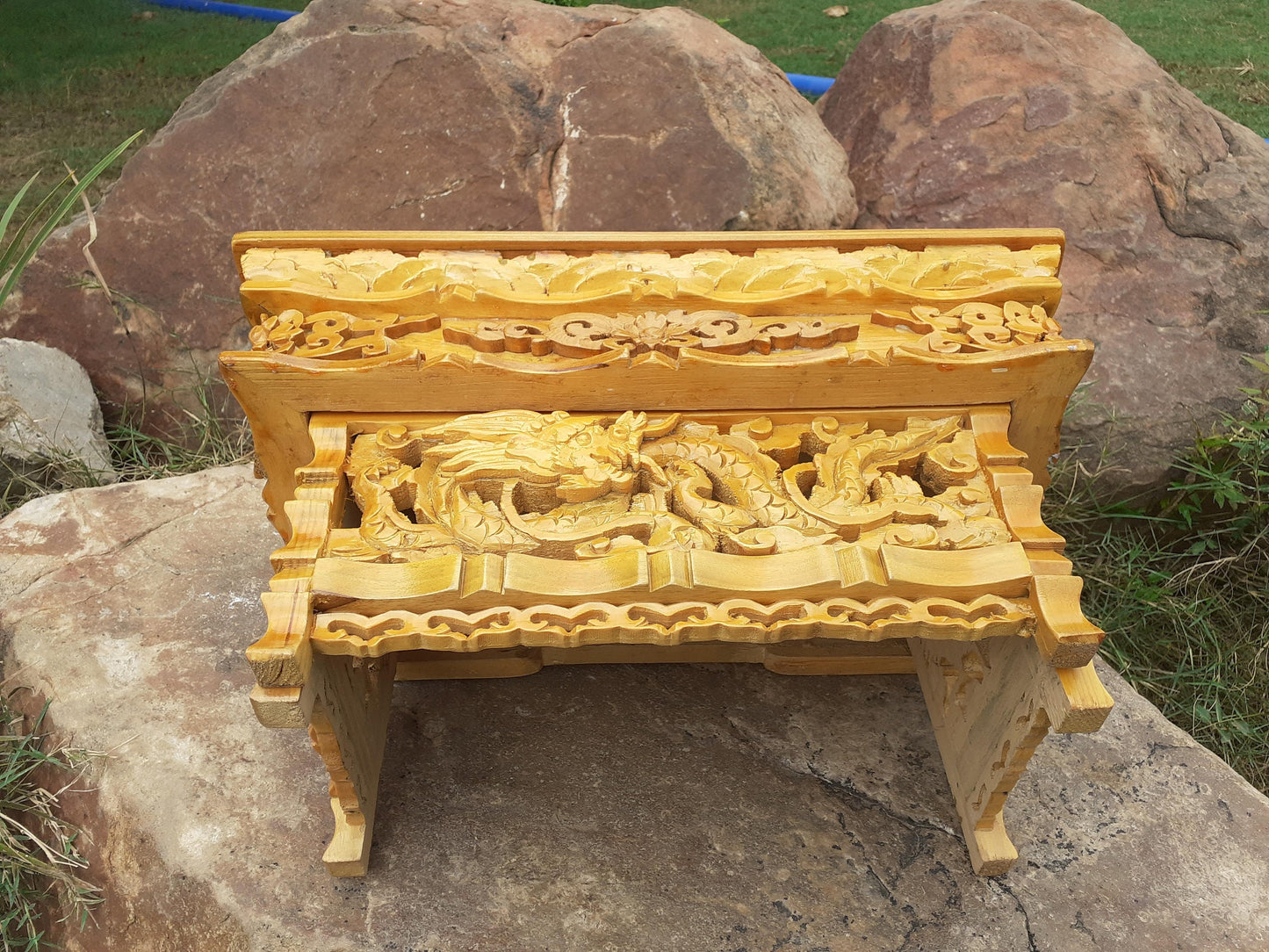 Small Size Dragon Handcarved Foldable Wooden Tibetan Buddhist Altar,Zen Meditation Altar,Dragon Carved Prayer table,Tibetan Alter Table,