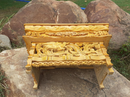Small Size Dragon Handcarved Foldable Wooden Tibetan Buddhist Altar,Zen Meditation Altar,Dragon Carved Prayer table,Tibetan Alter Table,