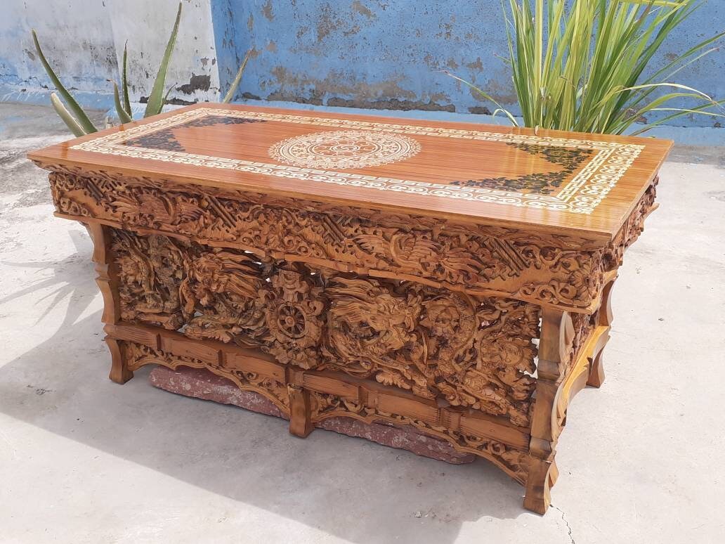 Large Handcarved Dragon Foldable Wooden Tibetan Buddhist Altar, Buddhist Prayer table,Tibetan Alter Table,Zen Shrine Table,Meditation Altar
