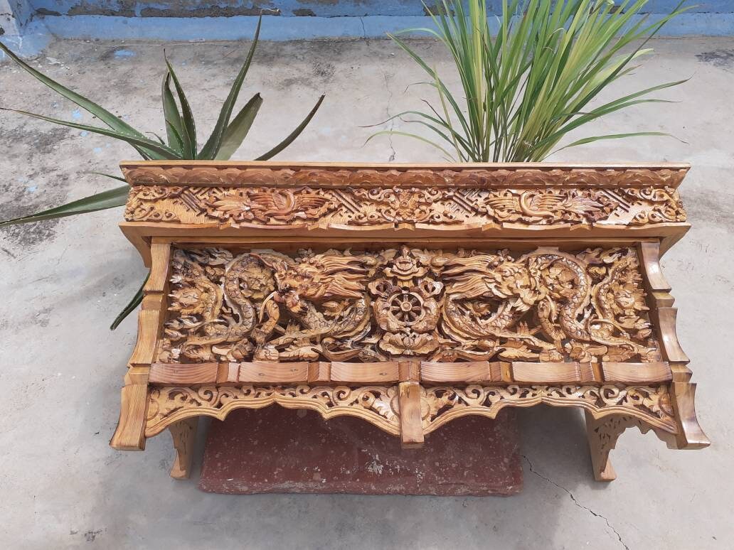 Large Handcarved Dragon Foldable Wooden Tibetan Buddhist Altar, Buddhist Prayer table,Tibetan Alter Table,Zen Shrine Table,Meditation Altar