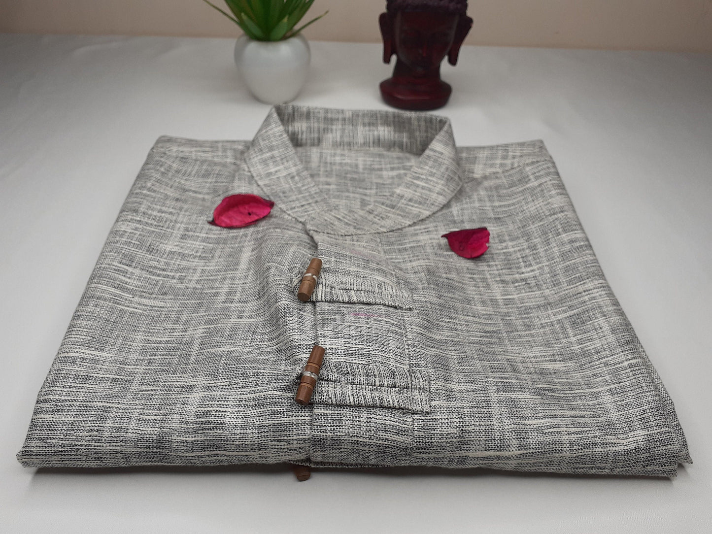 YOGI Custom-Made Men's Indian Khadi Cotton Yoga/Meditation Robe Set,Zen Prayer Breathable Straight Drawstring Trouser and Short Kurta Cloth
