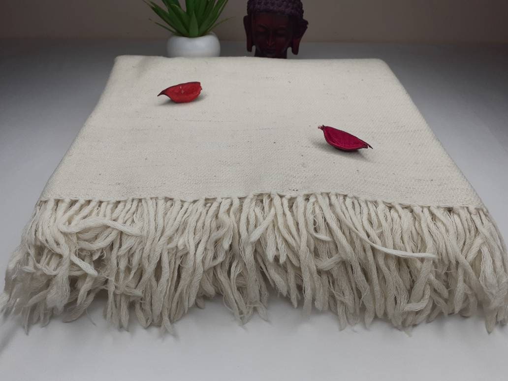 RISHI X-Large Handspun And Handwoven Sheep Wool Meditation Shawl,Himalayan Prayer Blanket,Himalayan Wool,Kullu Shawl,Handmade Indian Shawl