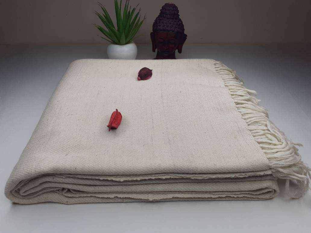 RISHI X-Large Handspun And Handwoven Sheep Wool Meditation Shawl,Himalayan Prayer Blanket,Himalayan Wool,Kullu Shawl,Handmade Indian Shawl