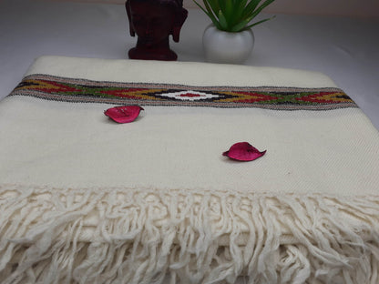 SURYA Handwoven White Pure Himalayan Sheep Wool Meditation Shawl,Himalayan Prayer Blanket,Kullu Shawl,Ethnic Indian Shawl,Wool Prayer Wrap