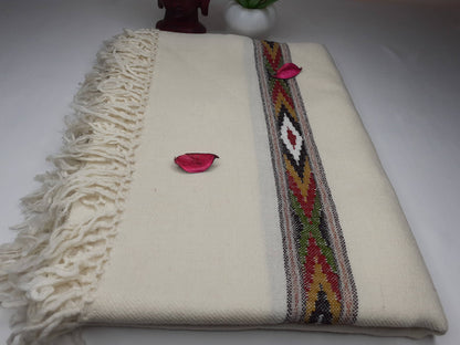 SURYA Handwoven White Pure Himalayan Sheep Wool Meditation Shawl,Himalayan Prayer Blanket,Kullu Shawl,Ethnic Indian Shawl,Wool Prayer Wrap