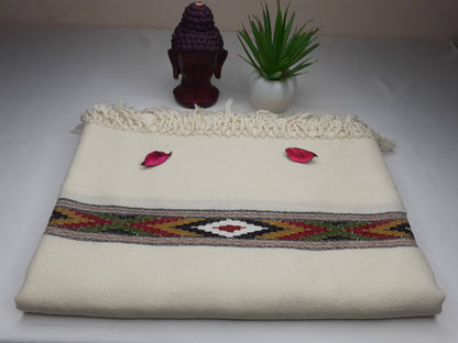 SURYA Handwoven White Pure Himalayan Sheep Wool Meditation Shawl,Himalayan Prayer Blanket,Kullu Shawl,Ethnic Indian Shawl,Wool Prayer Wrap