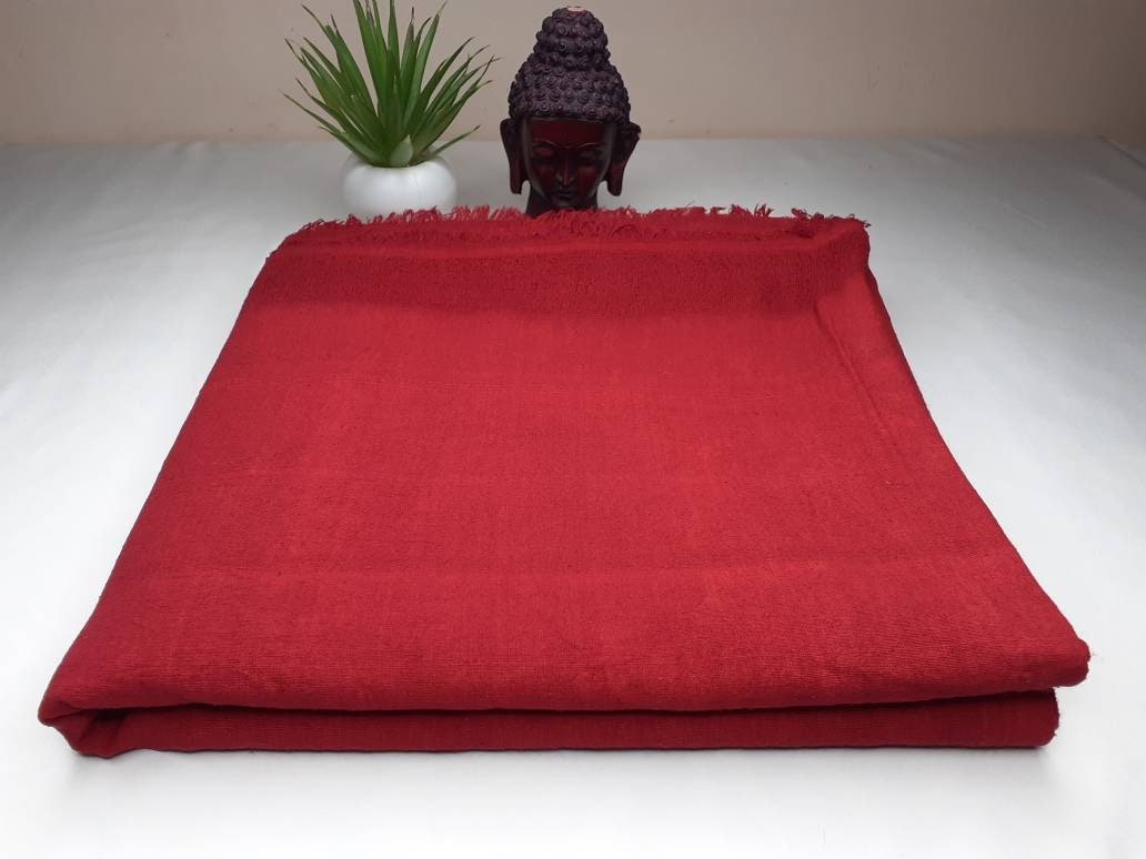 NIRVANA Large Traditional Handwoven Burgundy Tibetan Buddhist Raw Eri Silk Meditation Shawl,Tantric Meditation Wrap,Buddhist Prayer Silk Zen