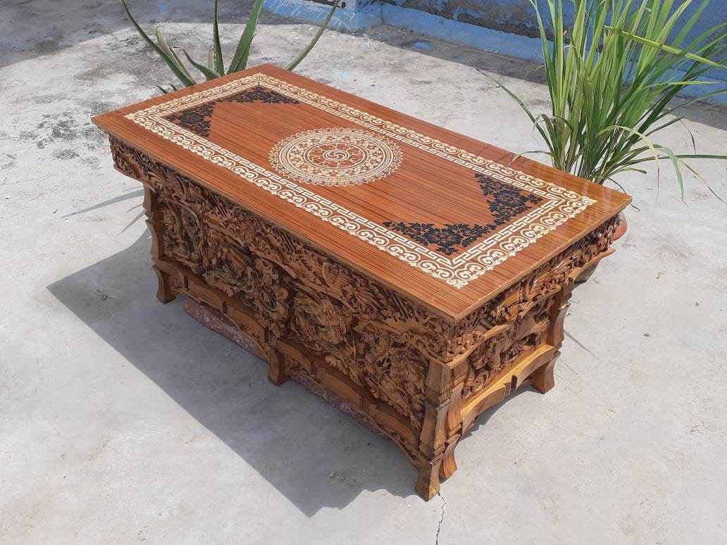 Large Handcarved Dragon Foldable Wooden Tibetan Buddhist Altar, Buddhist Prayer table,Tibetan Alter Table,Zen Shrine Table,Meditation Altar