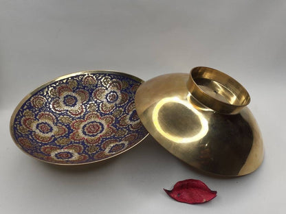 Decorative Handcrafted Floral Brass Ritual Prayer Offering Bowl,Handmade Brass Bowl  with Flower Embossed Design,Brass Altar Decor/Bowl