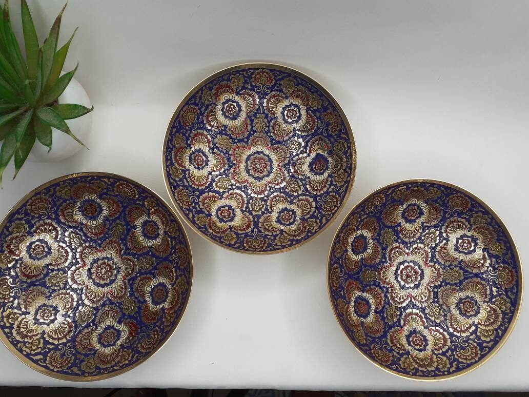 Decorative Handcrafted Floral Brass Ritual Prayer Offering Bowl,Handmade Brass Bowl  with Flower Embossed Design,Brass Altar Decor/Bowl