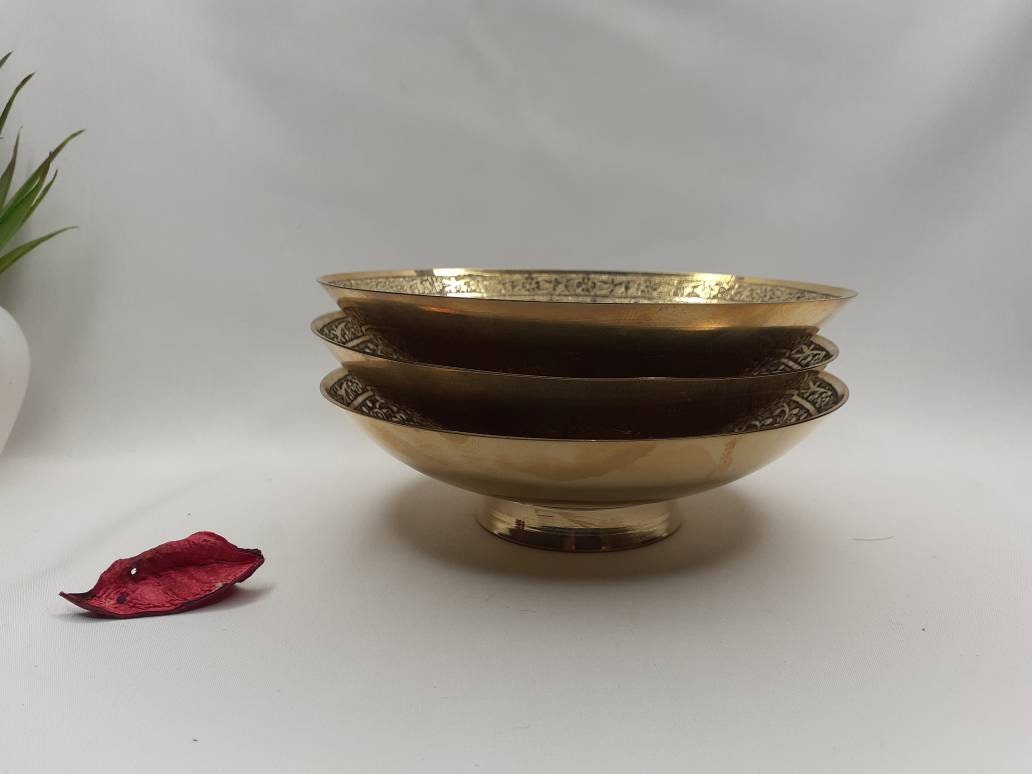 Decorative Handcrafted Floral Brass Ritual Prayer Offering Bowl,Handmade Brass Bowl  with Flower Embossed Design,Brass Altar Decor/Bowl