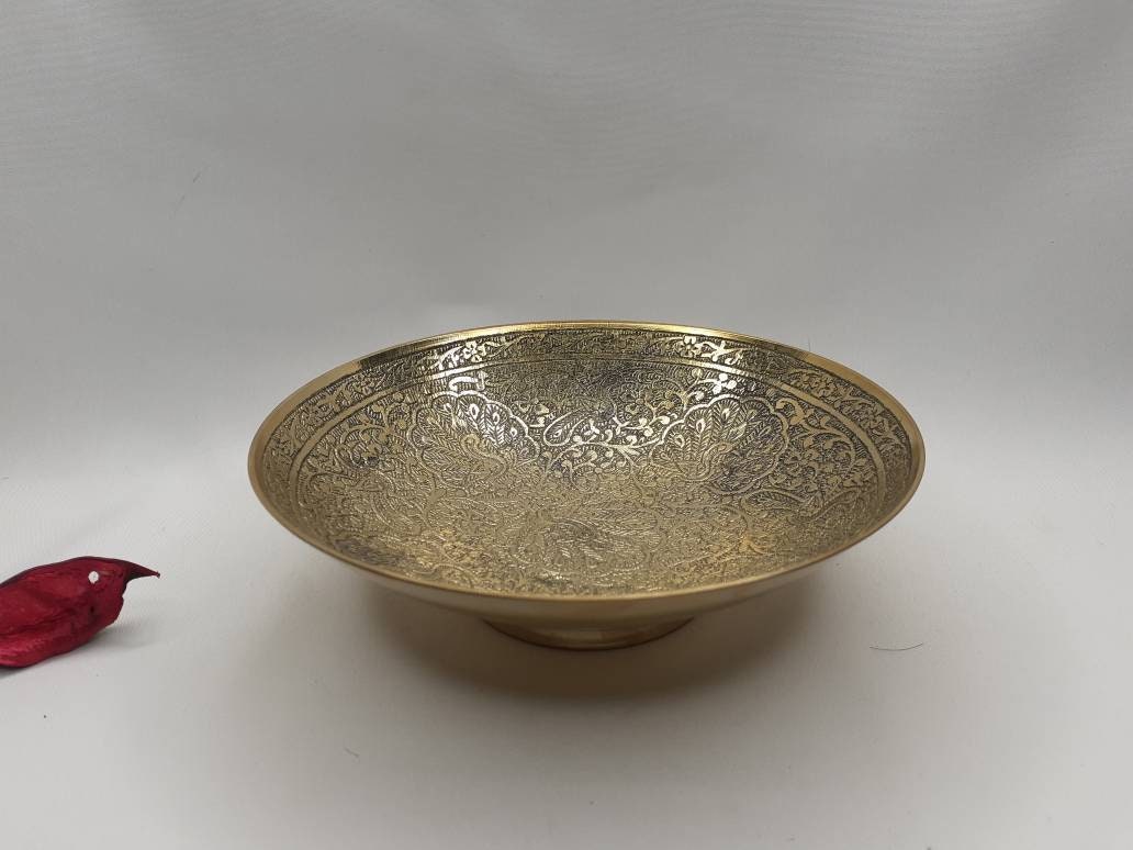 Decorative Handcrafted Floral Brass Ritual Prayer Offering Bowl,Handmade Brass Bowl  with Flower Embossed Design,Brass Altar Decor/Bowl