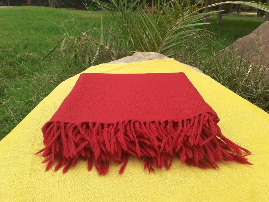 SHAKTI Handwoven Red Himalaya Sheep Wool Meditation Shawl,Ethnic Indian Blanket,Himalayan Wool Wrap,Indian Blanket,Handmade Indian Shawl