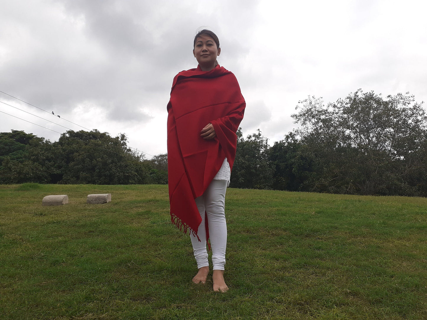 SHAKTI Handwoven Red Pure Himalaya Sheep Wool Buddhist Monk Meditation Shawl,Indian Prayer Scarf,Himalayan Wool Yoga Wrap,Buddhist Shawl/Zen